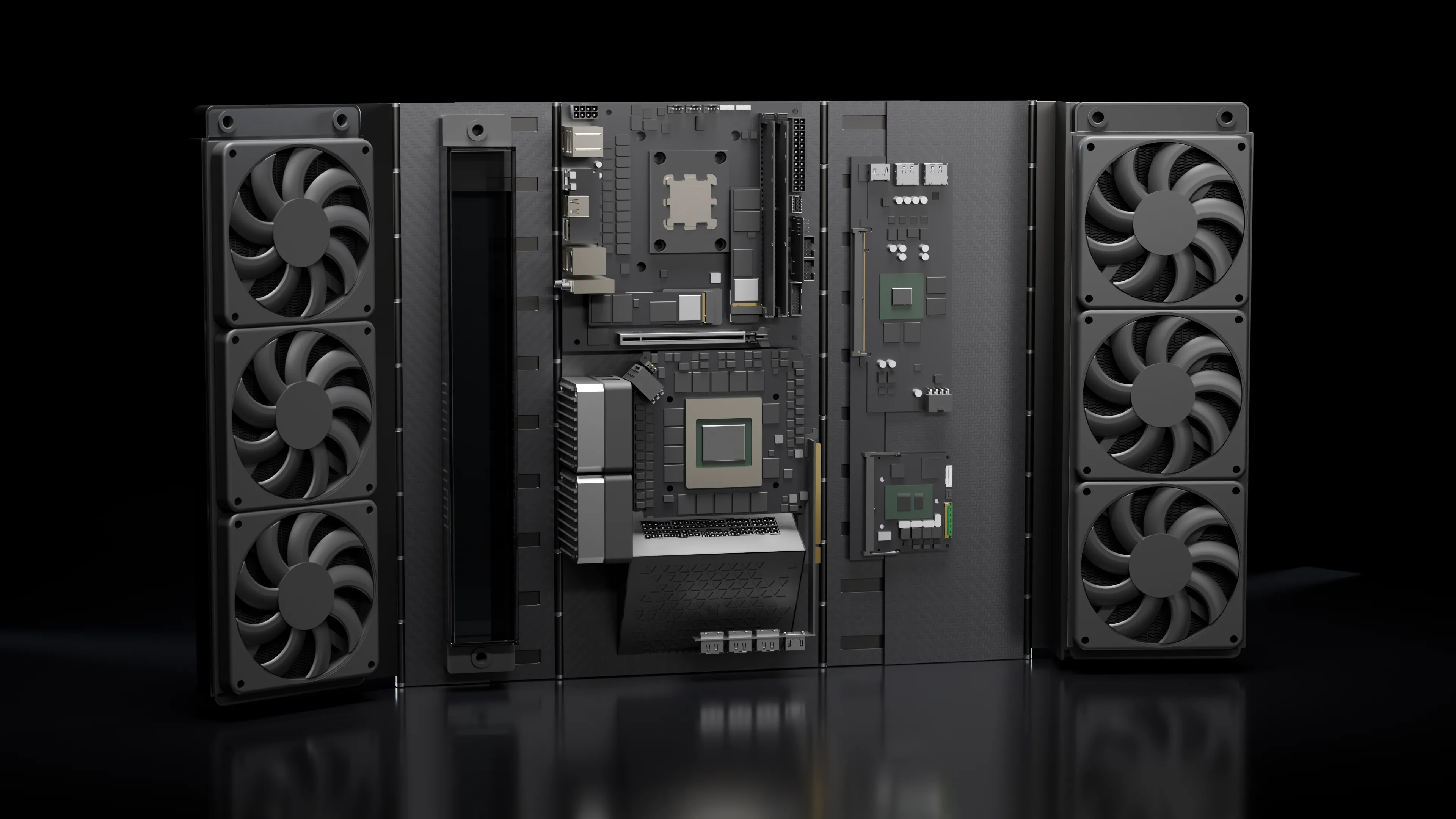Render of the case with both radiator wings unfolded