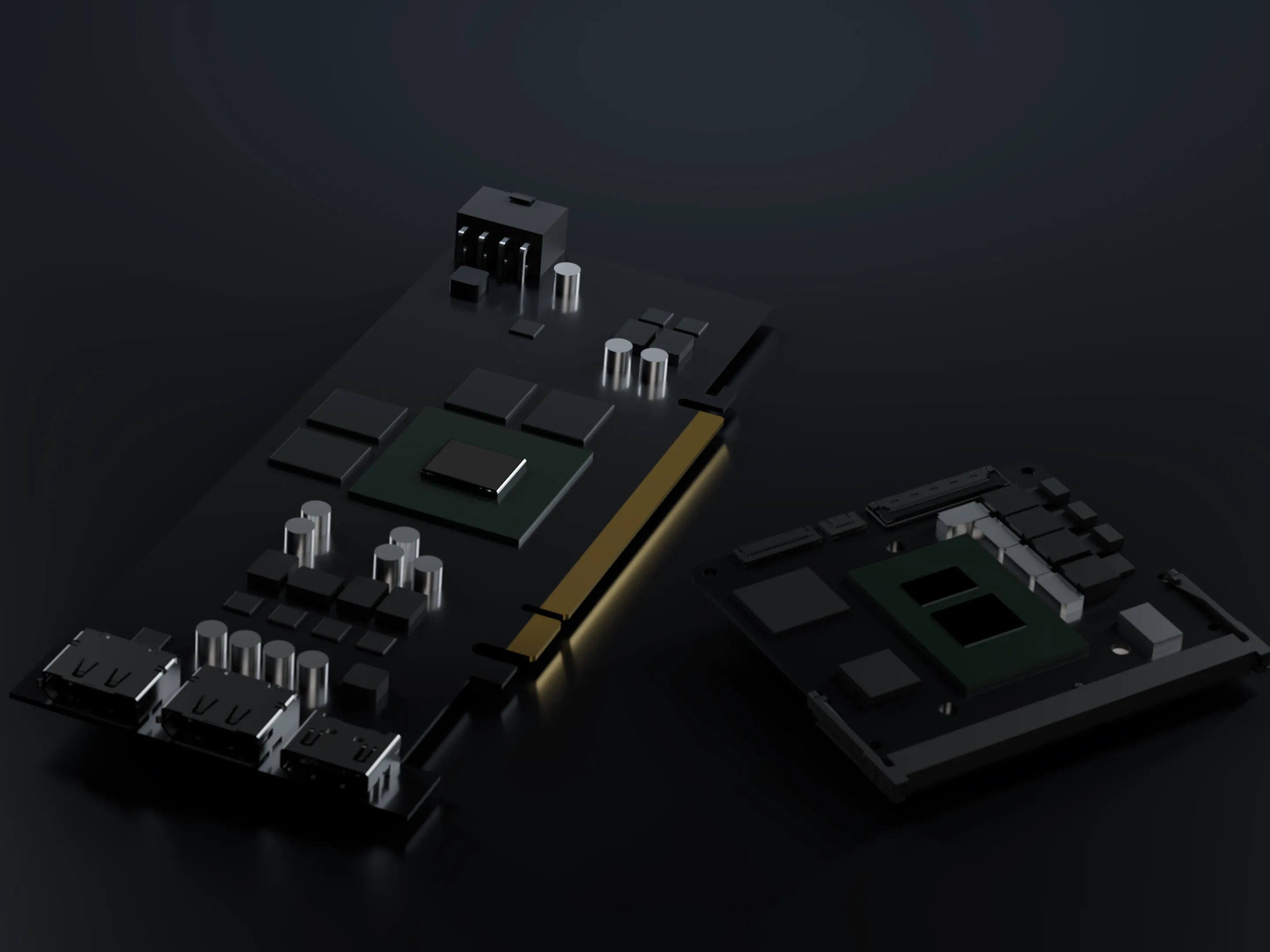 Render of the carrier board next to the LattePanda Mu module